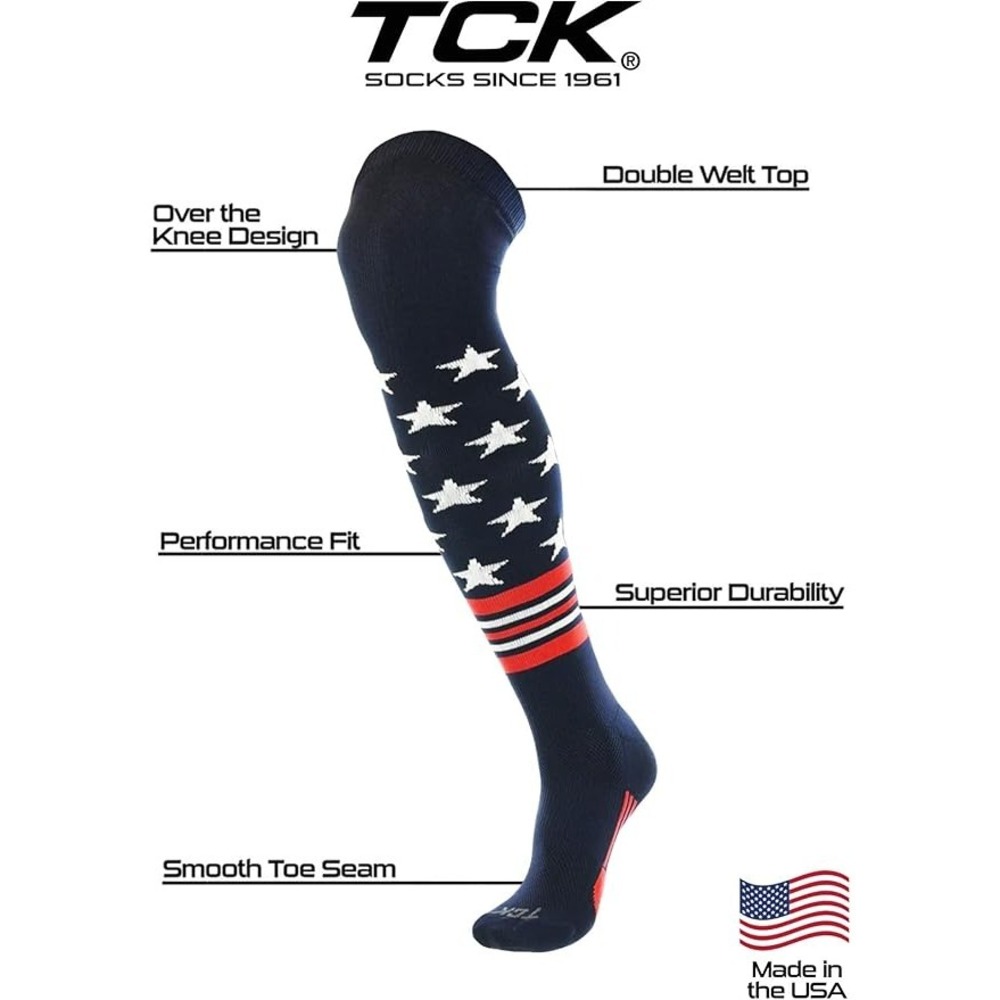 3 Pairs TCK USA American Flag Stars & Stripes Over the Knee Baseball Socks‎ - M - Picture 2 of 2